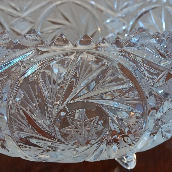 Vintage Lead Crytal Pinwheel Star and Diamond Pattern Centerpiece footed bowl - Picture 3 of 4